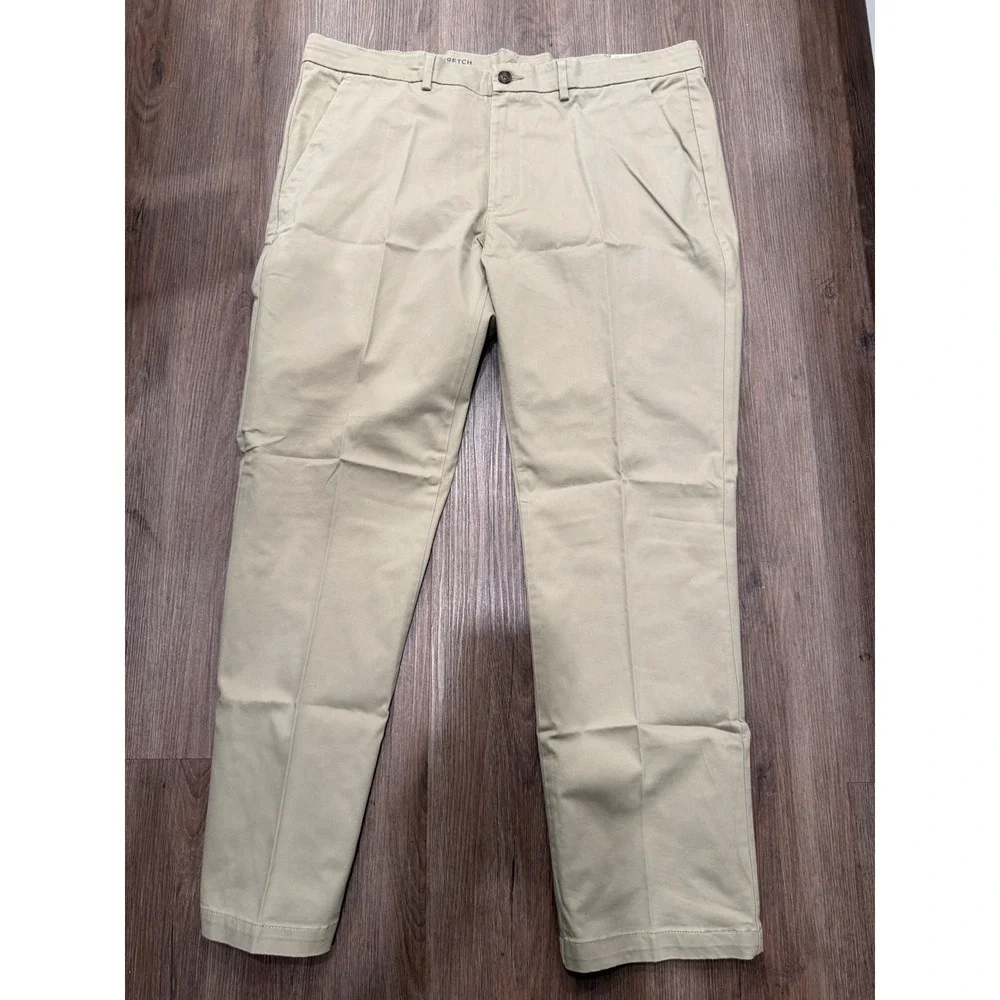 St Johns Bay Mens‎ Stretch Chino Pants 42x32 Khaki Tan Straight Fit Flat Front